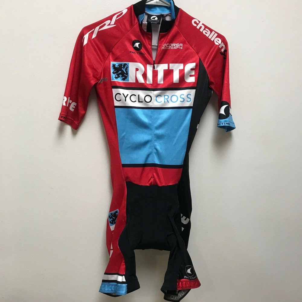 Pactimo Bib Short Racing 1/2 Zip Cycling Suit ~ XS 4 Way Pad Red Black